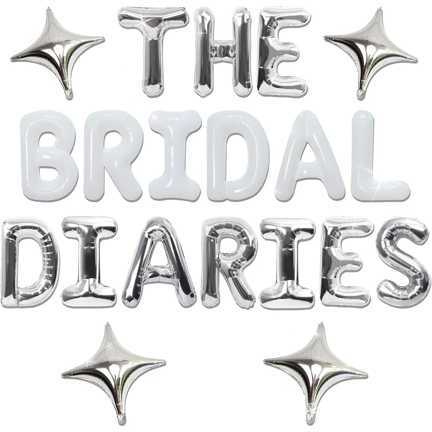 Silver Star Festive Banner Set with Alphabet Letter Cutouts Balloons, Decorative Letter & Glitter Accents - Home & Festive Party Supplies for Bride-To-Be Bachelorette, Birthday Parties, Birthday Party