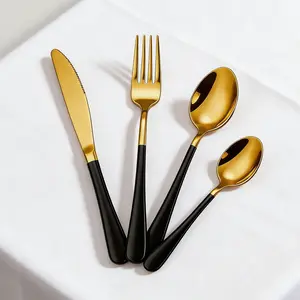 24-Piece Black Gold Stainless Steel Flatware Set, Premium Luxury Cutlery with Elegant Gift Box for Home & Gifting Opener gift family cute tableware Gold Christmas Valentine's Forks food  fruit valentine kitchen party holiday activities party favor