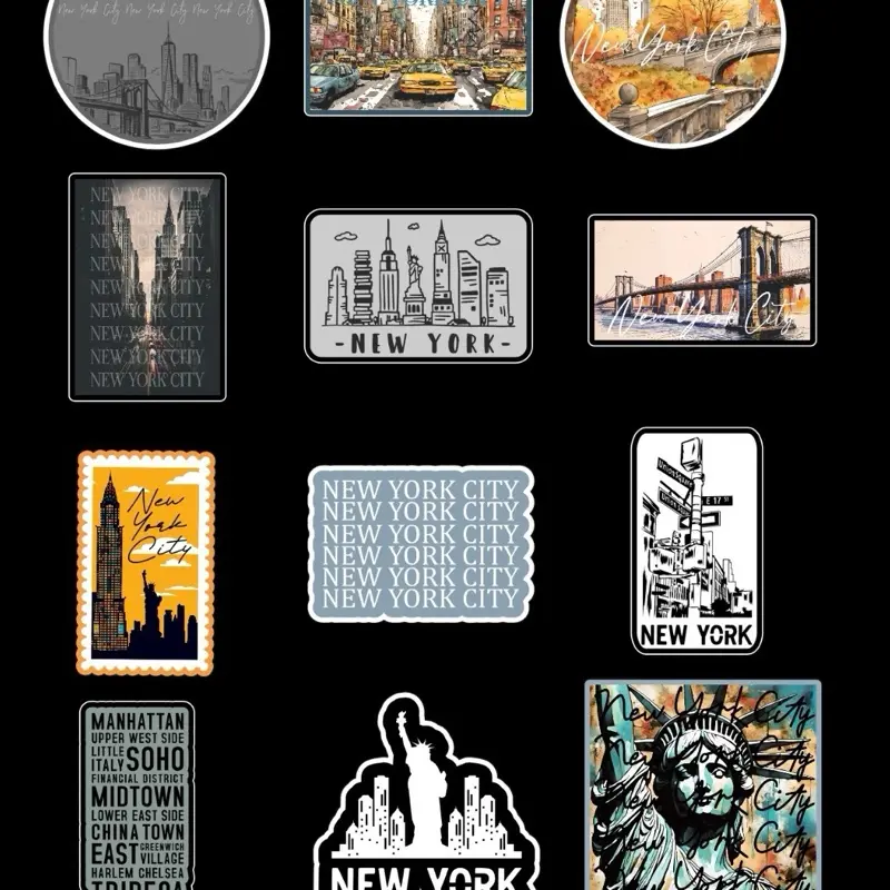 New York City 12 Pack Stickers Featuring Iconic Landmarks and Landmarks