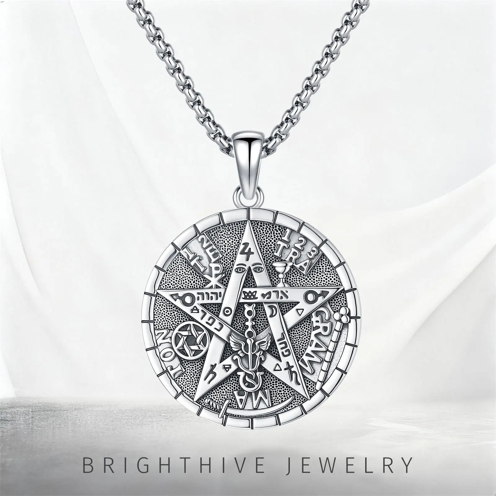 Brighthive Tetragrammaton Pendant Necklace, 925 Sterling Spiritual Protective Amulet for Men & Women, Birthday Gift for Friends, Spiritual Jewelry, Anniversary, Silver Necklaces & Pendants, Medallion Silver Necklaces & Pendants