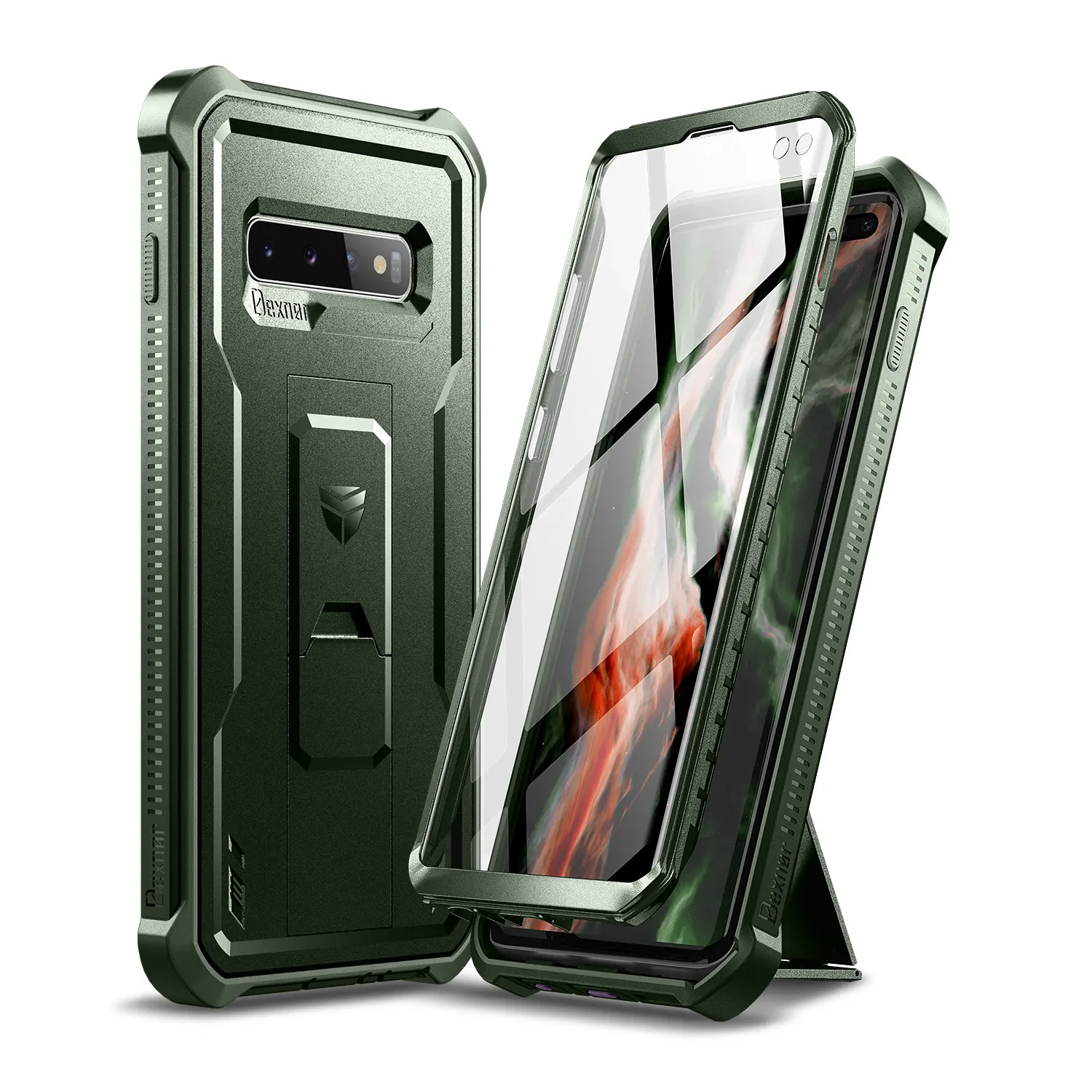 Dexnor for Samsung Galaxy S10+ Plus Case, [Built in Screen Protector and Kickstand] Heavy Duty Military Grade Protection Shockproof Protective Cover for Samsung Galaxy S10 Plus