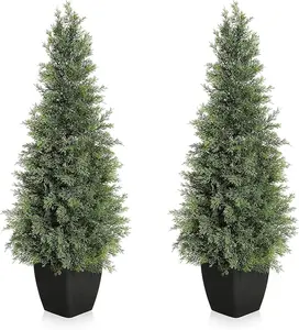 3/4/5FT Artificial Christmas Trees For Porch, Set Of 2 Potted Cedar Topiary Trees, Faux Cypress Evergreen Plants, UV Resistant Outdoor Xmas Decorations, Faux Cedar Trees For Outdoor Planters