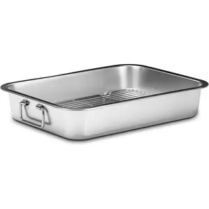 Stainless Steel Turkey Roasting Pan with Rack & Handles, Heavy Duty Food-Safe Dishwasher Safe, Perfect for Cooking Turkey and Steak for Thanksgiving and Christmas (Standard)
