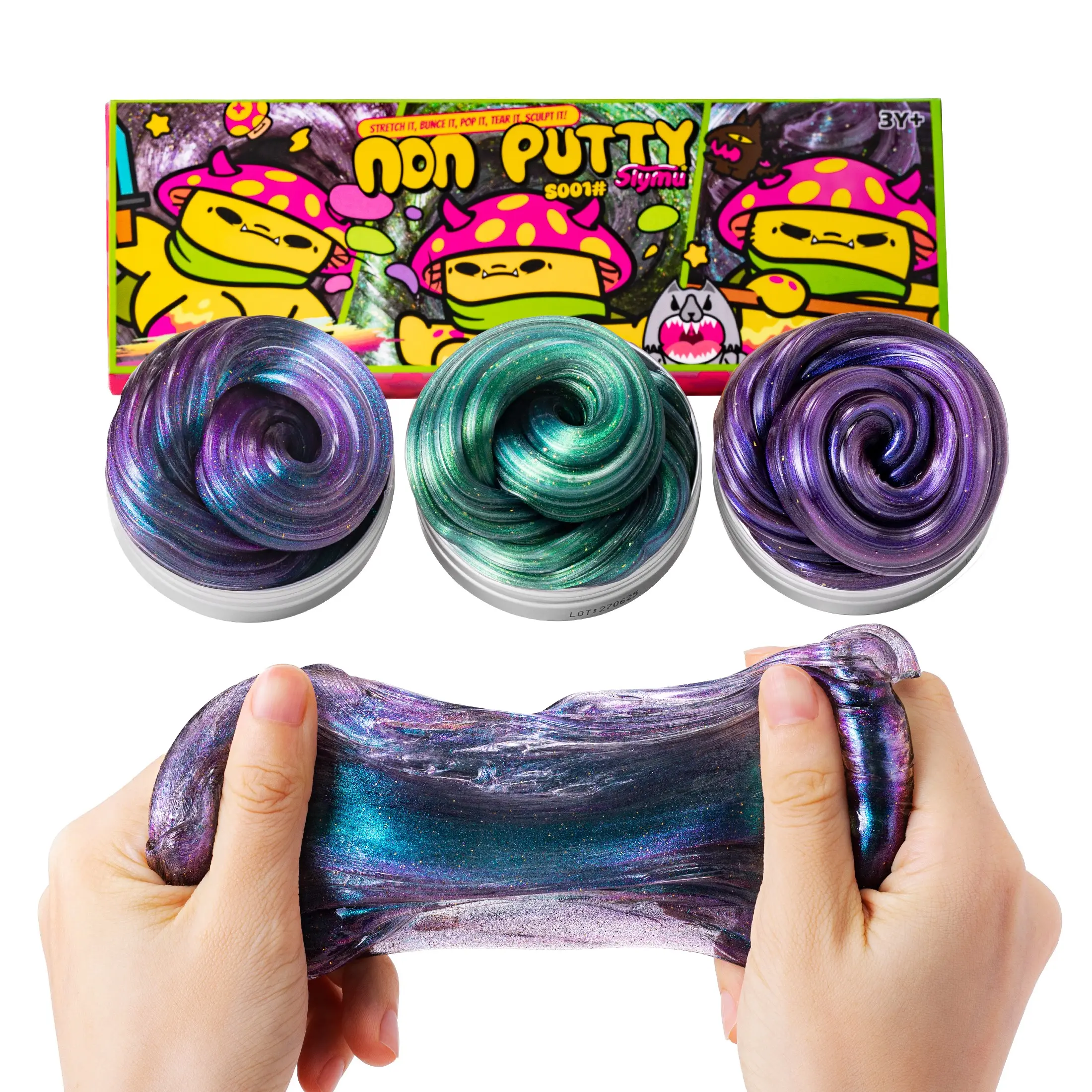 Slymu 3 Galaxy Pack Putty Slime Kit - Squishy Sensory Fidgets, Sensory Fidget Toys, Stress Relief, Glitter, Non Sticky, Sparkly Squishies, Party Favors for Kids, Birthday Gifts for Girls and Boys, Soft Sensory Squishies, Squishy Series