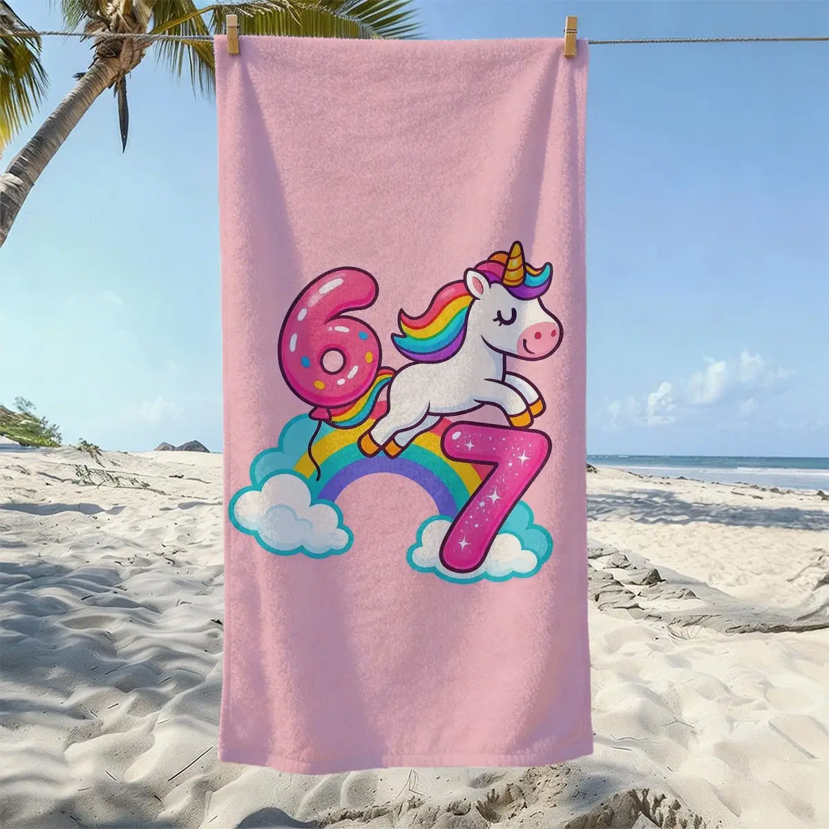 Ultra-Fine Fiber Beach Towel, Lightweight Quick-Dry Sand-Resistant, Unicorn Rainbow Design, Ideal for Pool, Beach, Travel, Camping