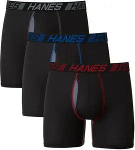 Hanes Men's Total Support Pouch Boxer Briefs 3-Pack X-Temp Cooling Odor Control Comfort Flex Waistband Anti-Chafing Breathable Mesh Liner