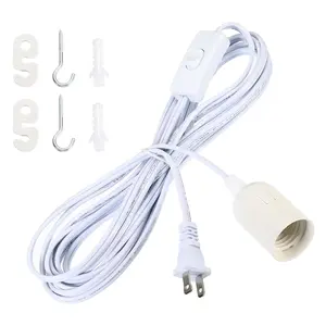 Plug in Pendant Light Socket Kit - 16Ft  Light Lantern Cord Lamp Kit, E26/E27 Bulb Socket Extension Cord with /Off , Socket Rings (White)