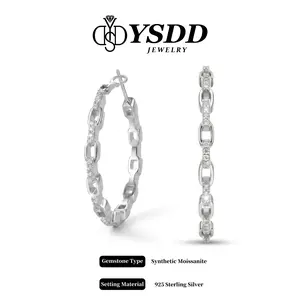 【#697】Deluxe 3CM 9.6g Chain Link Huggie vvs Synthetic Moissanite Earrings in 925 Sterling Silver