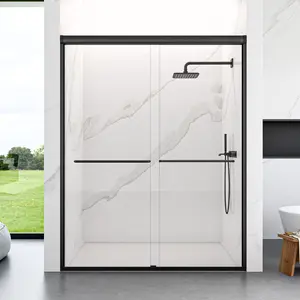 56"-60"W x 72"H Semi-Frameless Double Sliding Shower Door with 1/4" (6mm) Thick SGCC Tempered Glass | Adjustable Width Bypass Shower Door | Heavy Duty Sliding Bathroom Enclosure | Chrome Finish, Easy Glide Track
