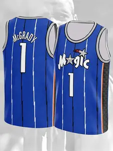 Tracy McGrady #1 Orlando Retro Basketball Jersey Blue Pinstripe Star Logo Breathable Quick Dry Sleeveless Sports Clothing for Magic Fans, Tracy McGrady Collectors,Retro Lovers, Streetwear Enthusiasts & Basketball Fans, Breathable Athletic Top