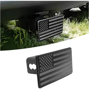 American Flag Metal Trailer Hitch Cover, USA Patriotic Flag Dust Plug, Stainless Steel Flag Emblem Guard for 2 Inch Tow Rear Receivers Square Mouth Protection Cover for Pickup Truck SUV