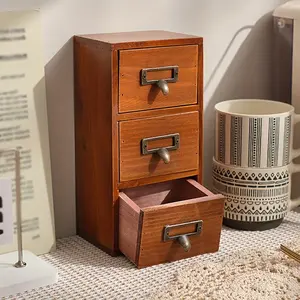 Vintage Rectangular Multi-Layer Wooden Drawer-Type Desktop Jewelry And Tape Organizer Cabinet for Vanity Tables, Jewelry Boxes