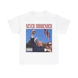 Trump Album Cover "Never Surrender" T-Shirt, Full Color, For Men, For Women, Cotton