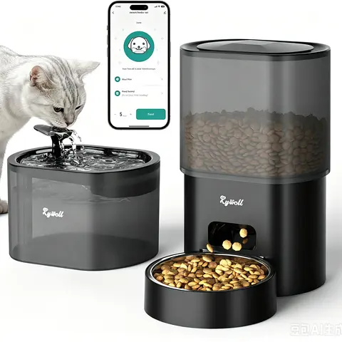 [Upgrade] Automatic Smart Cat Feeder and Water Fountain, 3L WiFi Timed Pet Food Dispenser and 2.5L Water Dispenser with APP for Cats and Dogs, Voice Recorder, Stainless Steel Bowl, Low Noise, Dual Power Supply catwaterfountain