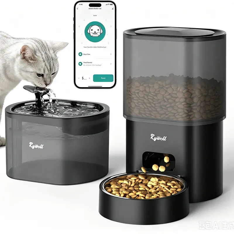 [Upgrade] Automatic Smart Cat Feeder and Water Fountain, 3L WiFi Timed Pet Food Dispenser and 2.5L Water Dispenser with APP for Cats and Dogs, Voice Recorder, Stainless Steel Bowl, Low Noise, Dual Power Supply catwaterfountain