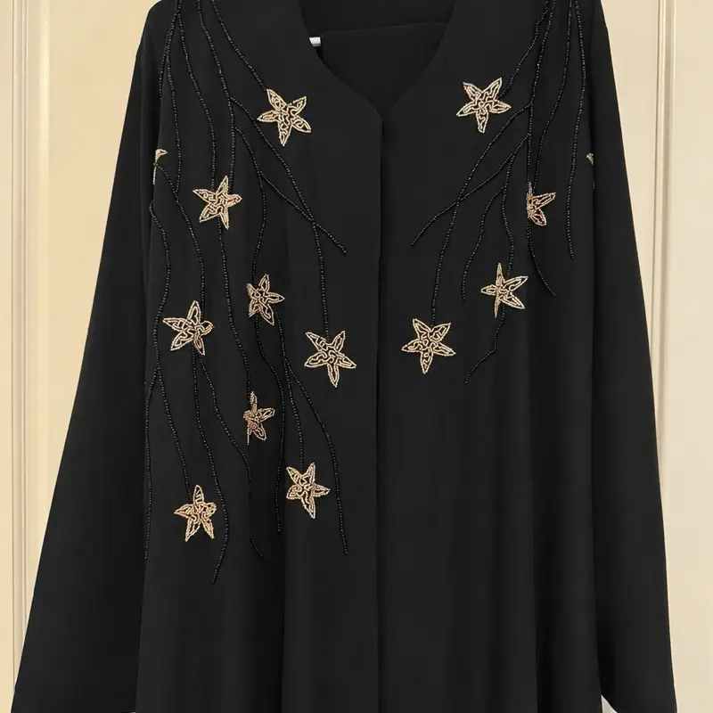 Elegant Star Embellished Open Abaya with Matching Inner Dress