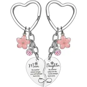 2 Pcs Mother Daughter Heart Matching Keyring Keychain Set Gifts For Mom Mothers Day Gifts from Daughter