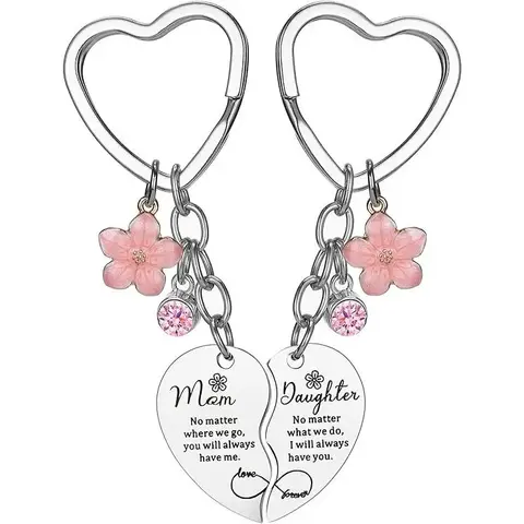 2 Pcs Mother Daughter Heart Matching Keyring Keychain Set Gifts For Mom Mothers Day Gifts from Daughter, Heart Keychains, Sturdy For Daily Key Carry, Lightweight