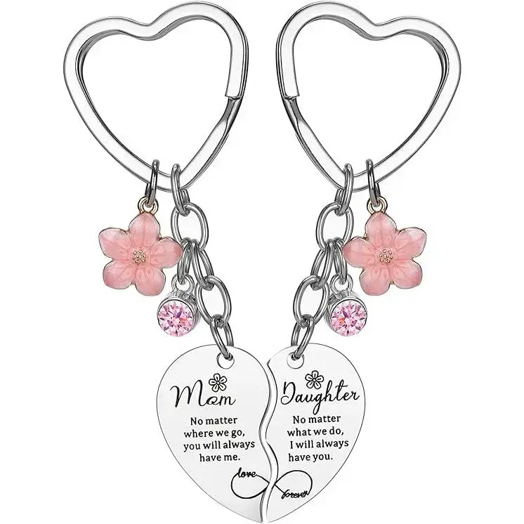 2 Pcs Mother Daughter Heart Matching Keyring Keychain Set Gifts For Mom Mothers Day Gifts from Daughter, Heart Keychains, Sturdy For Daily Key Carry, Lightweight