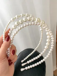 3pcs/set Fashion Plain Faux Pearl Stitching Decorative Headbands, Retro Elegant and Sweet Temperament Hair Accessories, Versatile Headbands for Women and Girls, Beads