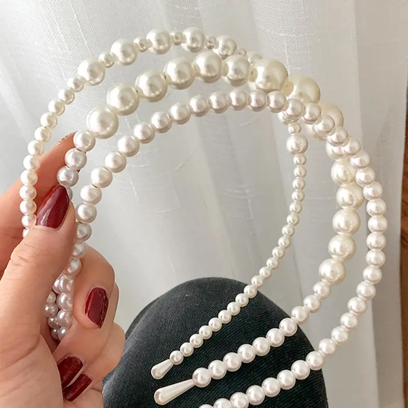 3pcs/set Fashion Plain Faux Pearl Stitching Decorative Headbands, Retro Elegant and Sweet Temperament Hair Accessories, Versatile Headbands for Women and Girls, Beads, Hairbands