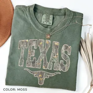 Comfort Colors Texas Longhorn Cattle T-Shirt, Texas Vacation Tshirt Gift, Texas Cattle Shirt, Texas Hiking Shirt, Texas Retro Camo Country Distressed Cowboy Quote, Camouflage Shirt