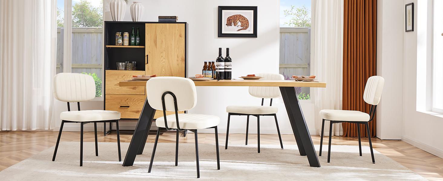 Sweet Furniture S Dining Chairs Set of 2, Upholstered Mid Century Modern Kitchen Dining Room Accent Chairs with Faux Leather Cushion Seat & Metal Legs