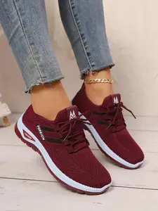 New Women's Knit Breathable Casual Sports Shoes, Lightweight Comfortable Lace-Up Mesh Sneakers, Versatile Everyday Footwear, All Seasons Sneakers