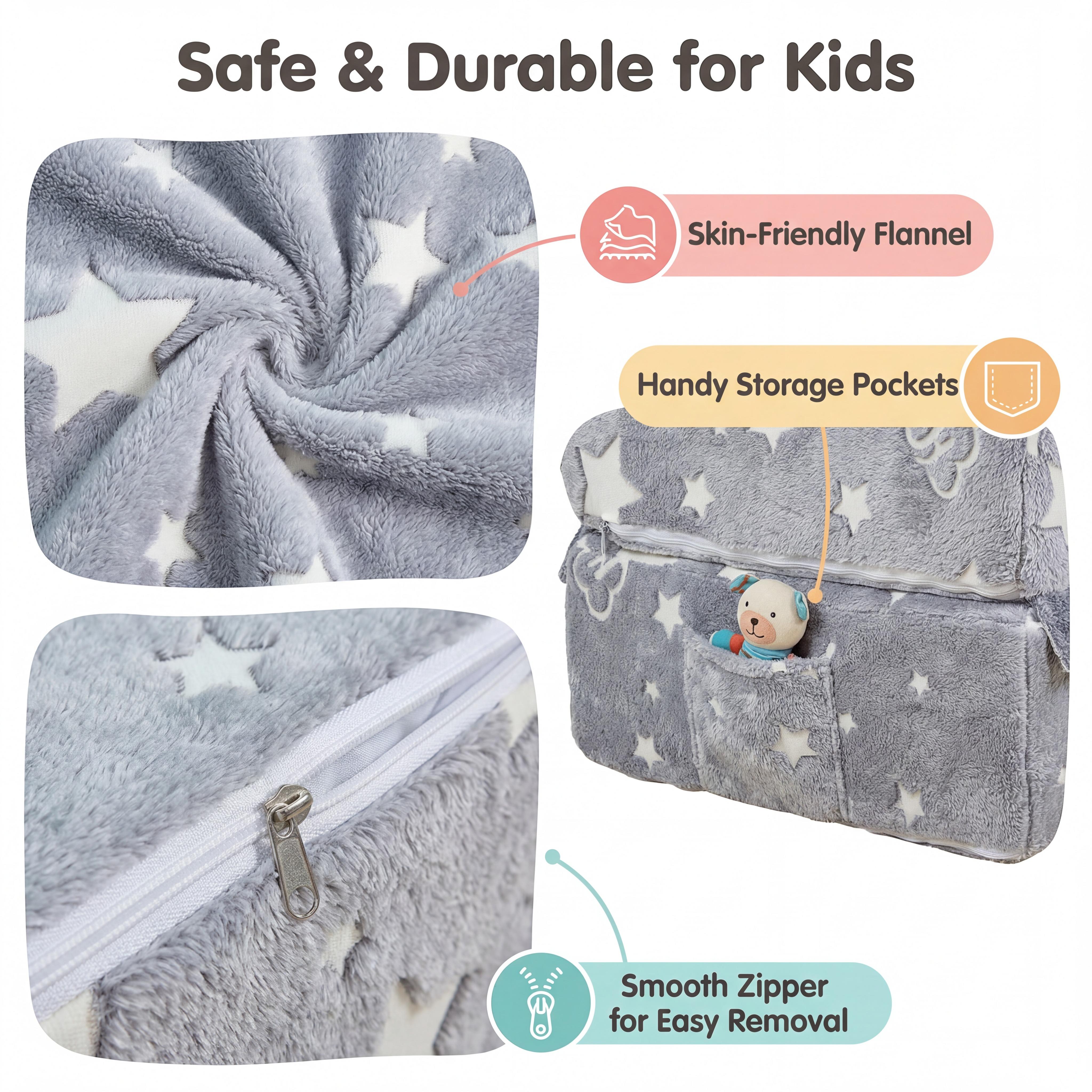 3-in-1 Kids Play Couch for Toddler, Imaginative Dark Gray Star