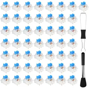 50 count Blue Keyboard Switches, 3-Pin Clicky Tactile Mechanical Keyboard Switches, Complete DIY  Kit with  Puller & Brush
