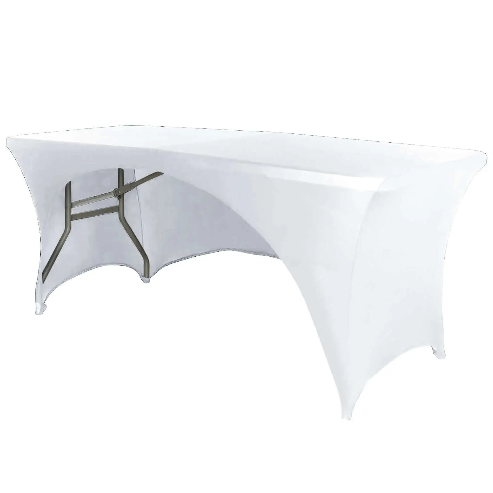 Stretch Spandex 72"x30" Rectangular Table Cover White with Curved Open Back Design Tailored Professional Look for Tradeshows, Events & Exhibitions, Curved Back, One-Piece