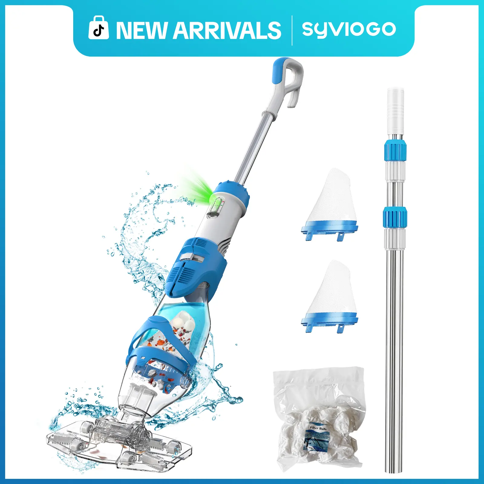 【Spring Cleaning】Enhulk Latest Upgrade PC22 Rechargeable Handheld Swimming Pool Vacuum Cleaner for Above Ground Pools, Telescopic Pole, 2 Suction Modes (H-Max Sand Mode), Ergonomic Handle, 18.5 Gals/Min Deep Cleaning, Filter Ball, Stairs/Corners Head, Han
