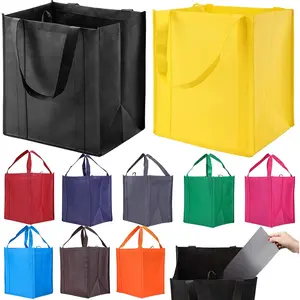 10 Pack  Reinforced Handle Grocery Bags - Heavy Duty Large Shopping Totes with Thick Plastic Bottom can hold 40 lbs