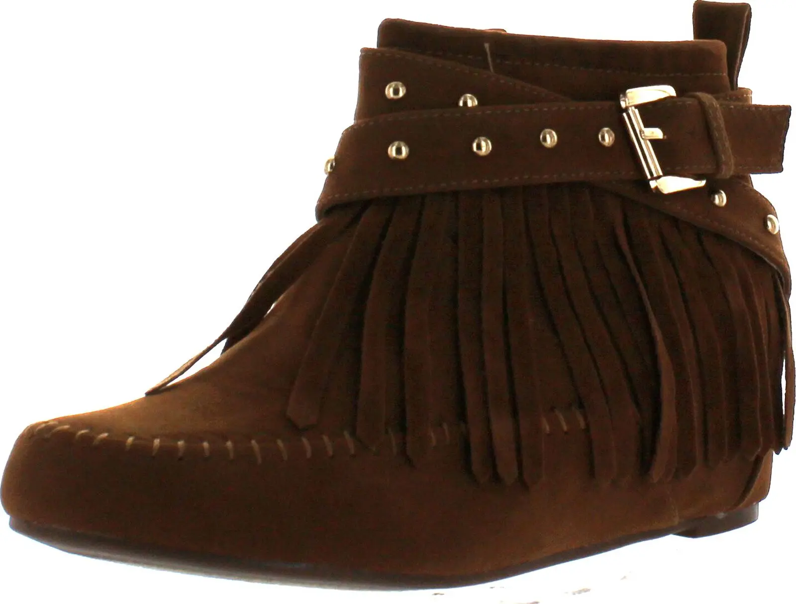 Women's Shiny Studded Criss Cross Side Zip Fringe Booties