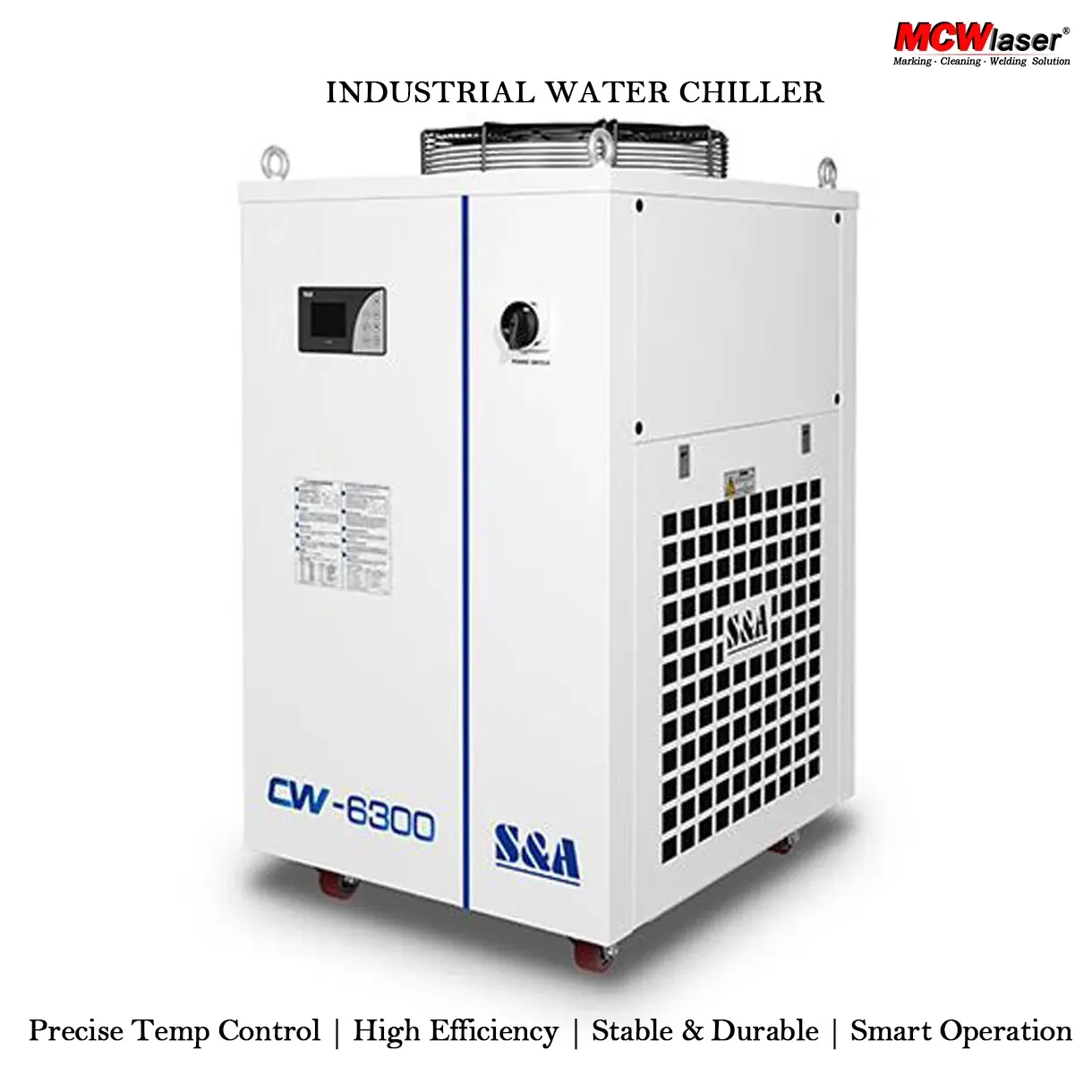 MCWlaser CW-6300 Industrial Water Chiller Unit, 9600W Power Dual-Temp Ctrl System, Advanced Intelligent Thermostat, High-Efficiency Heat Dissipation for High-Power Fiber & CO2 Lasers