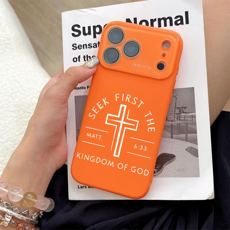 Seek First The Kingdom Of God Graphic Phone Case And Scripture Mark Matt.6:33 Adopts Soft Skin-Friendly Liquid Silicone Material, Featuring A Smooth Matte Surface That Effectively Resists Fingerprints For iPhone 12,13,14,15,16,17