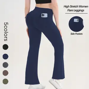 Women's High-Rise Tummy-Slimming Flared Pants with Back Pockets, Breathable Quick-Dry Fabric, Contouring Fit for Gym, Work & Casual Wear