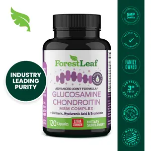 Forest Leaf - Glucosamine & Chondroitin with MSM Complex, Turmeric, Hyaluronic Acid and Bromelain - 120 Capsules - Advanced Triple Strength Joint Support & Cartilage Dietary Supplement