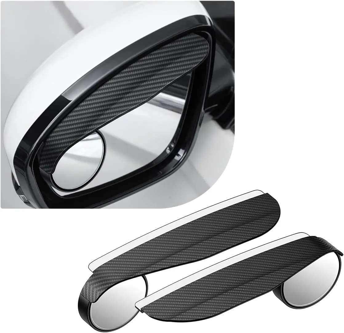 2PCS Car Blind Spot Mirror, Adjustable Wide Angle Side Mirror with Rain Visor Guard, Carbon Fiber Rear View Blind Spot Mirror Reflective Protection Shield, Car Accessories summerwins