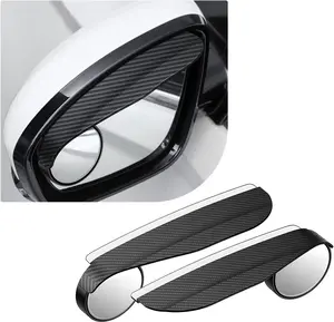 2PCS Car Blind Spot Mirror, Adjustable Wide Angle Side Mirror with Rain Visor Guard, Carbon Fiber Rear View Blind Spot Mirror Reflective Protection Shield, Car Accessories