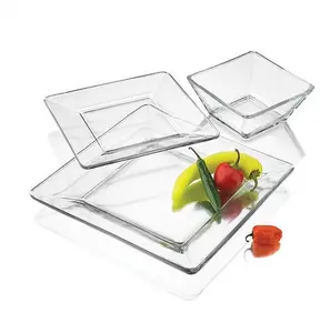 12-Piece Square Clear Glass Dinnerware Set for Elegant Dining Experience - Modern Design & Transparent Appearance Ideal for Family Meals or Gatherings