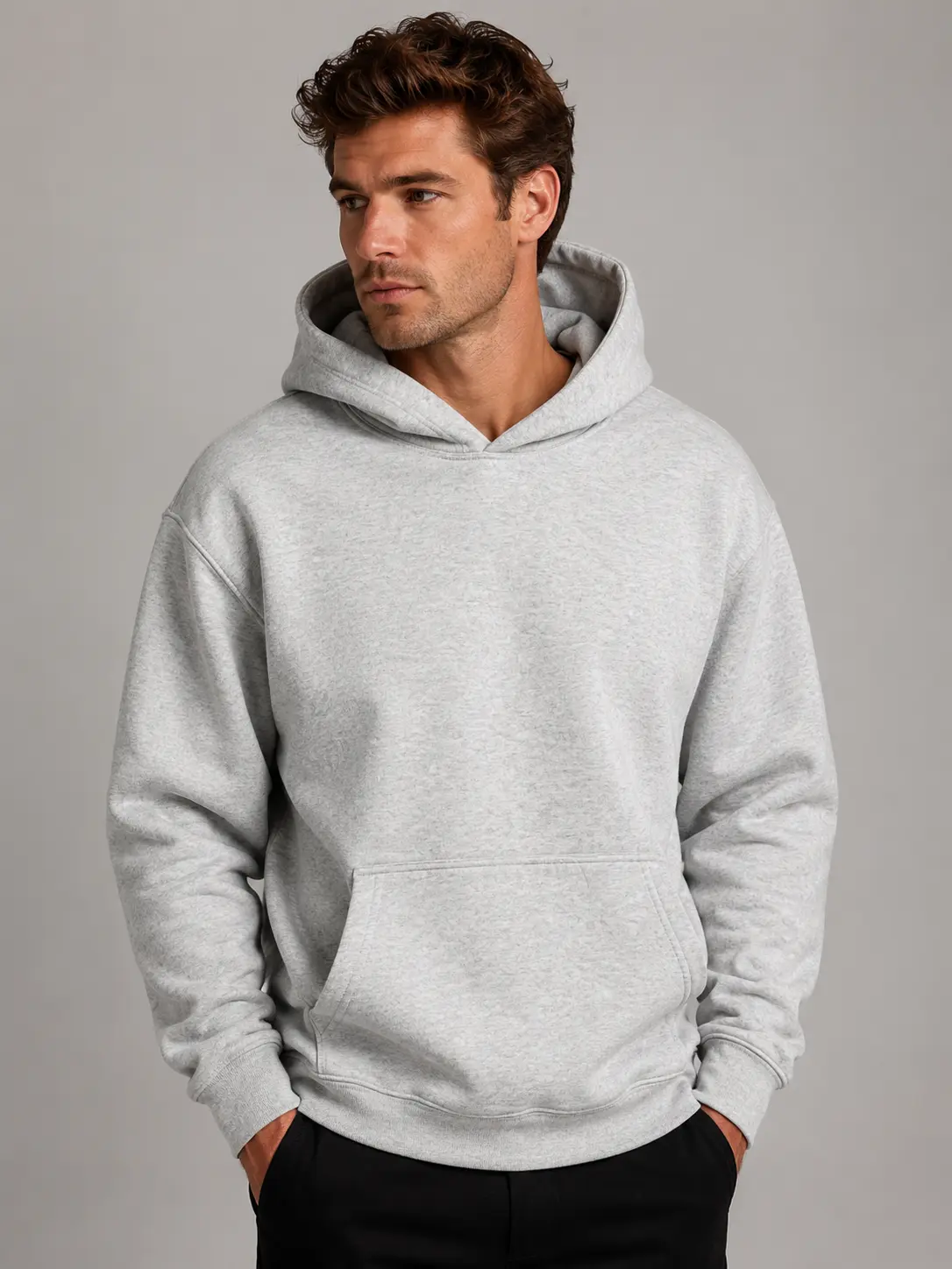 Men's Cotton Hoodie - Relaxed Baggy, Vintage Oversized Pullover, Light Grey, All Seasons Casual Streetwear