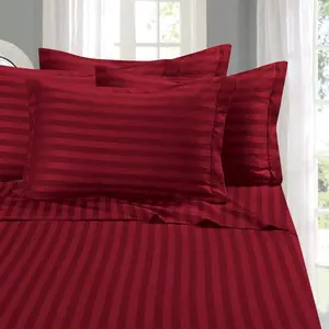 Best, Softest, Coziest 6-Piece Sheet Sets! - 1500 Premier Hotel Quality Luxurious Wrinkle Resistant 6-Piece Damask Stripe Bed Sheet Set, California King Burgundy