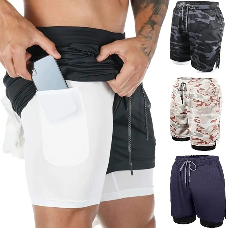 Men's 7-Inch 2-in-1 Stealth Fitness Pants, High Elastic Quick-Drying Breathable Lightweight Fabric, with Phone Pocket for Running, Yoga, All Seasons Gym Shorts, Men's Gym Shorts