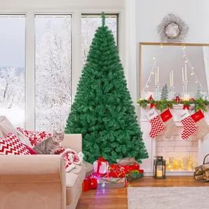 COSTWAY 5-7FT Artificial Christmas Tree, Unlit Christmas Pine Tree with PVC Branch Tips, Foldable Metal Stand, Xmas Full Tree for Indoor Home Office Decor