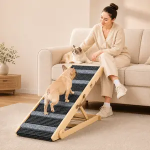 Aowos Dog Ramp for Bed, Dog Stairs Ramp, 7 Adjustable Height from 10.8" to 26.6", Folding Wooden Pet Ramp for Small Large Dogs Cats,  Portable Stable Dog Pet Steps for Car Couch High Bed, Supports Up to 200lbs