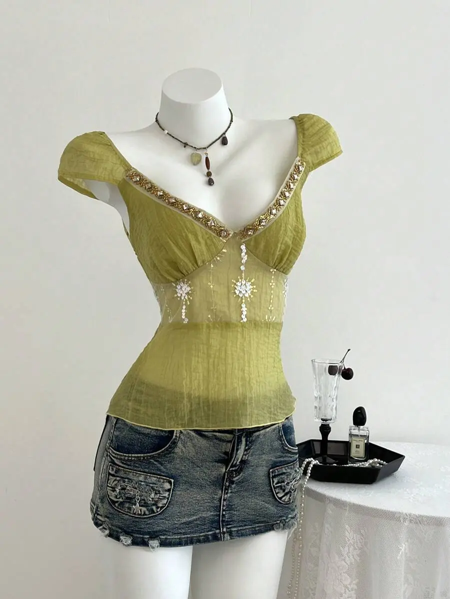 MALINDA Women's Casual Vacation Fashion Beaded Blouse