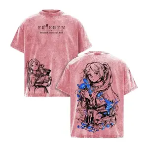Men's Frieren: Beyond Journey’s End Season 2 Inspired Graphic T-Shirt - Soft Round Neck Shortsleeve Washed Oversized Seamless Cotton Streetwear Menswear Top