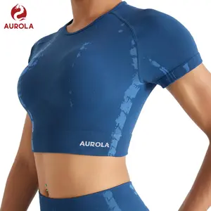AUROLA Serpent Snake Seamless Crop Top for Women Short Sleeve Workout Shirt Slim Fit Gym Yoga Tee Stretch Athletic Running Tops Sweat Wicking Fitness Activewear Cropped Training T-Shirt Print