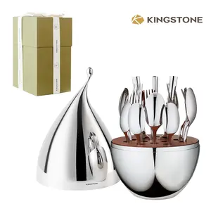 KINGSTONE Forged 18/10 Stainless Steel 20-Piece Silverware Set for 4, Mirror Polished Flatware Cutlery Set with Waterdrop Storage Organizer, Premium Gift Box Packaging for Kitchen Daily Use, Wedding Celebration & Gifting, Model WD